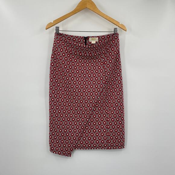 Maeve Pencil Skirt Over the Knee Geometric Patterned Stretchy Red Womens Small - Picture 3 of 7